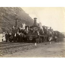 Decorated steam trains - opening of the First Hawkesbury River Railway Bridge