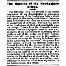 The opening of the Hawkesbury Bridge