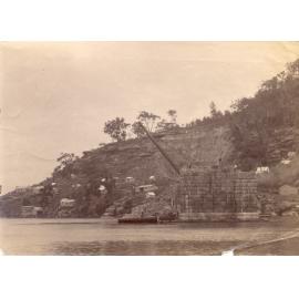 Building the first caisson. - First Hawkesbury River Railway Bridge