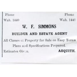 W. F. Simmons. Builder and Estate Agent