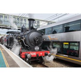 Hornsby Railway Station - two trains, old and new