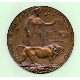 Commemoration plaque issued to the family of Frederick Pettet c.1920