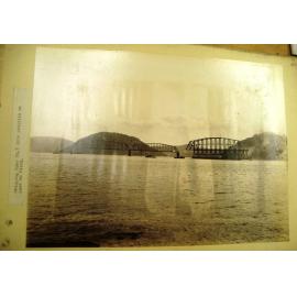 Swinging span number 5 into position to land on piers - First Hawkesbury River Railway Bridge