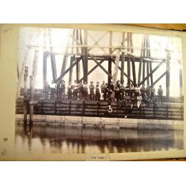 Workers on span number 3 of the First Hawkesbury River Railway Bridge