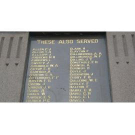 Hornsby War Memorial - World War 1 - These also served