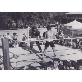 A. Hamiton boxing with H. Godfrey outside the Pacific Cabaret, Hornsby