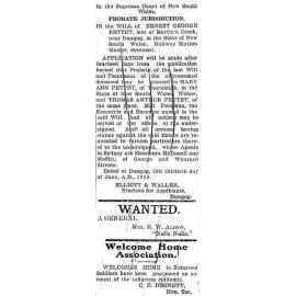 Report on the probate on the estate of  Ernest Pettet.