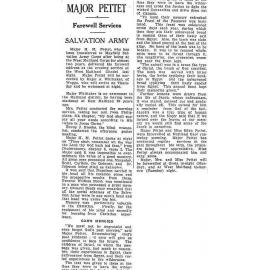Newspaper report on the farewell of Major Pettet from his post in Maitland, NSW.