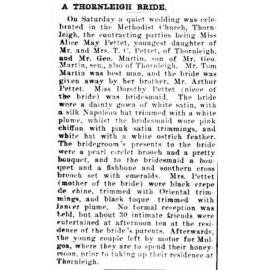 Newspaper report on the marriage of  Alice May Pettet and George Martin.