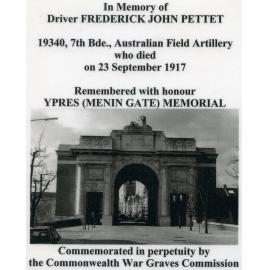 In memory of Frederick John Pettet.