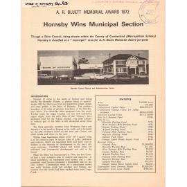 Hornsby Shire Council History A. R. Bluett Memorial Award 1972