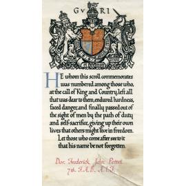 Commemoration scroll for Frederick John Pettet