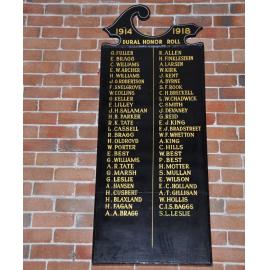 First World War Honour Board in Dural Memorial Hall 