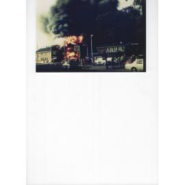 Petrol tanker fire at the Hornsby Fire Station, 1971