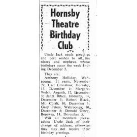 Hornsby Theatre Birthday Club