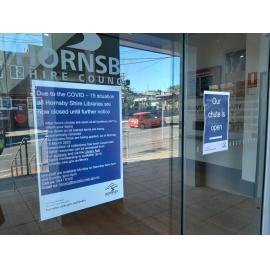 Pennant Hills Library Front entry doors during Covid-19 pandemic