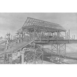 Construction of covered railway footbridge, Hornsby