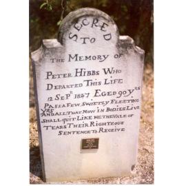 Gravestone of Peter Hibbs at Wisemans Ferry Cemetery after the bushfire, December 2002