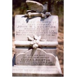 Gravestone of John and Eliza Laughton at Wisemans Ferry Cemetery after the bushfire, December 2002