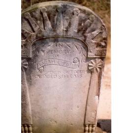 Gravestone of Sarah Chaseling at Wisemans Ferry Cemetery after the bushfire, December 2002