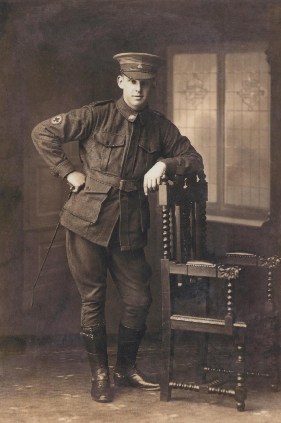 Studio portrait of 12104 Private (Pte) Ralph Denver, 9th Field Ambulance, of Ultimo, NSW. 