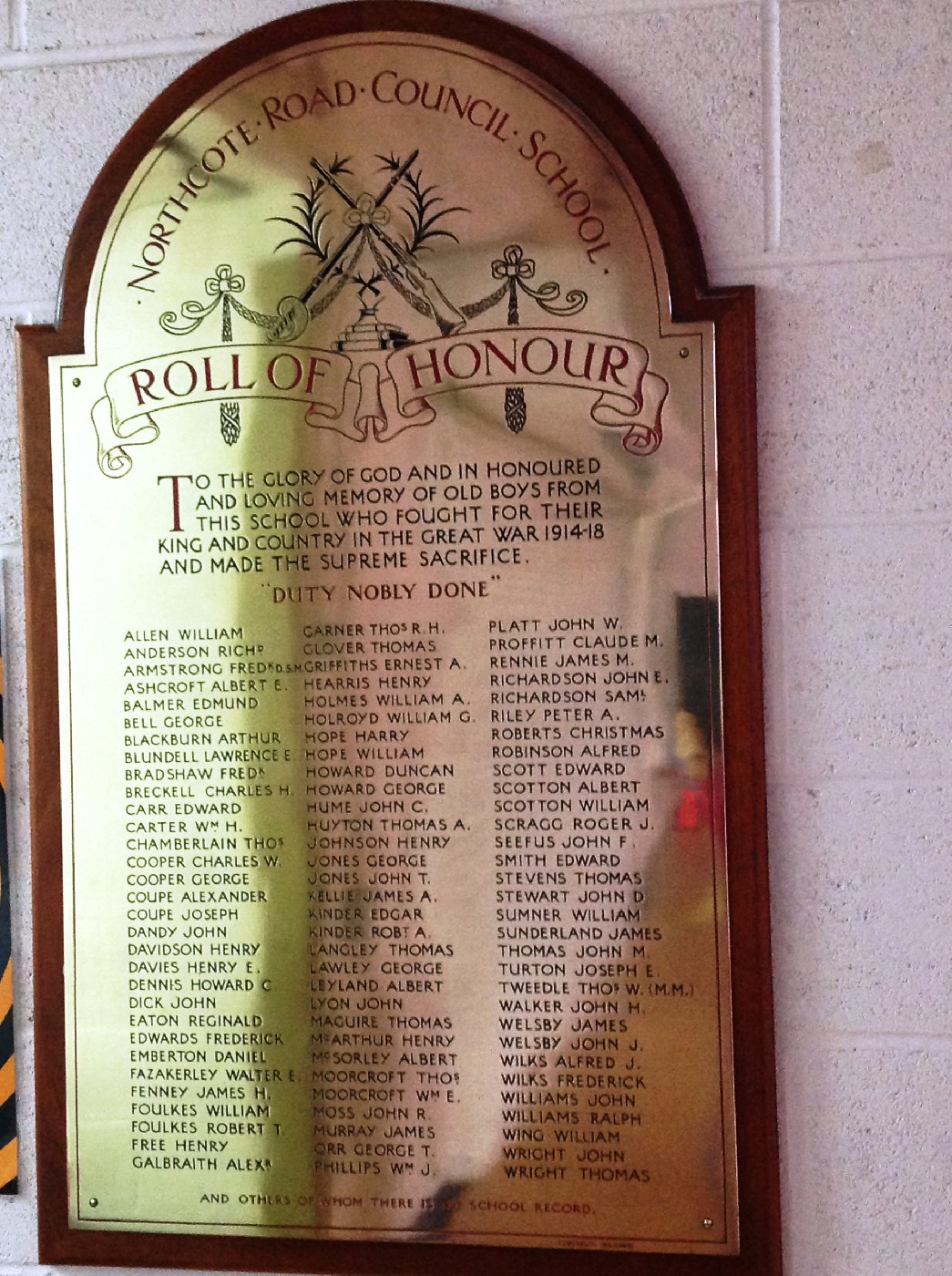 Northcote Primary School, Hounour Roll, Liverpool, England. Cherles Brecknell was born in Liverpool.