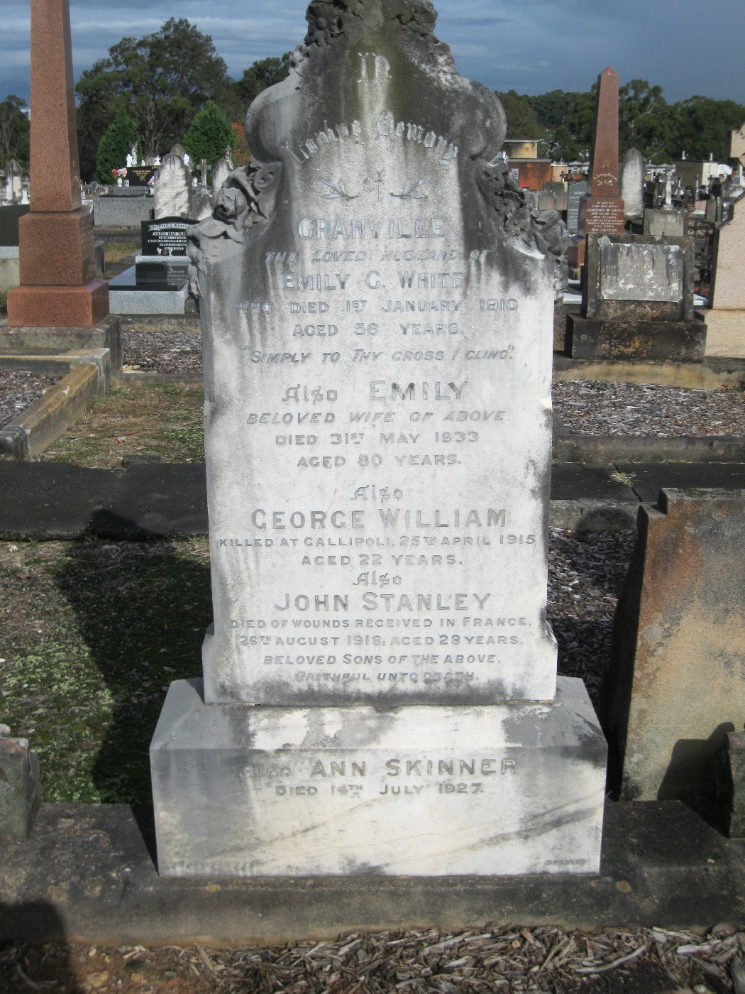 White family memorial in the Field of Mars Cemetery, Ryde, NSW.