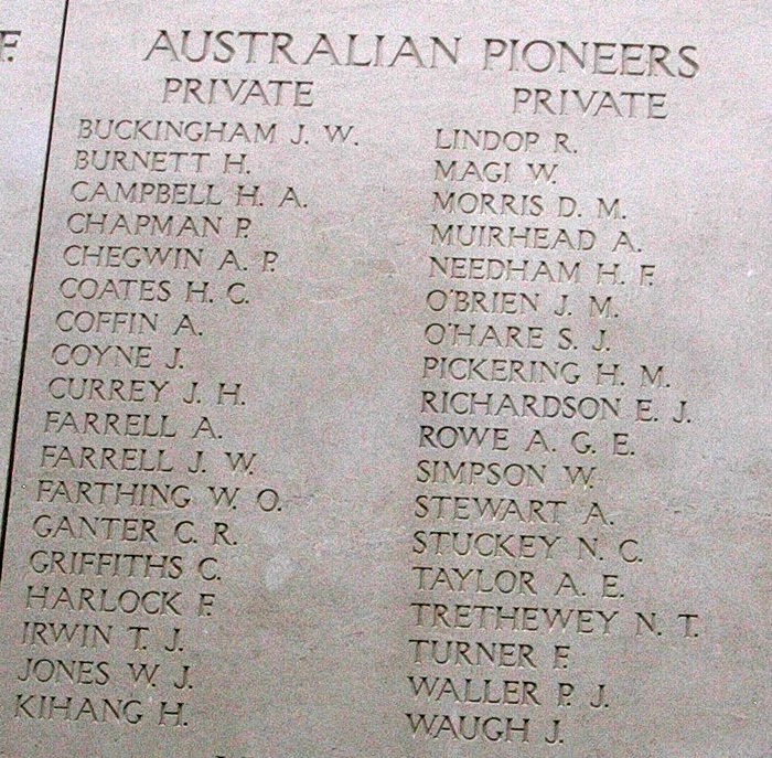 A panel on the Ypres (Menin Gate) Memorial, Belgium