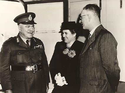 General Sir Thomas Blamey with John Curtin and Mrs Elsie Curtin , on board "Lurline" before leaving Sydney for the USA 