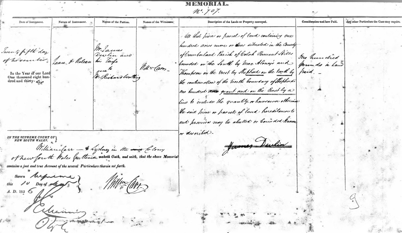 100 acres from James Devlin to Richard Worthing.