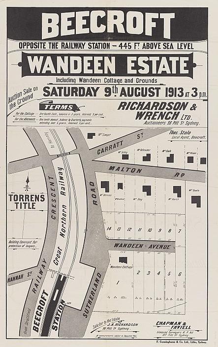 Subdivision plan of Wandeen Estate 1913