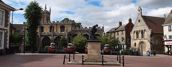 Huntingdon market square in Cambridgeshire, England.